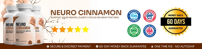Neuro Cinnamon: FDA-registered, GMP, GMO-free and USA badges with a 60-day money-back guarantee
